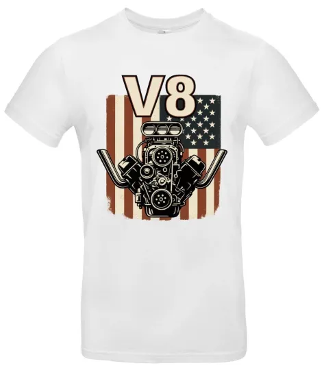 Discover V8 T Shirt USA Muscle Car Men’s T Shirt Vintage American Flag Design