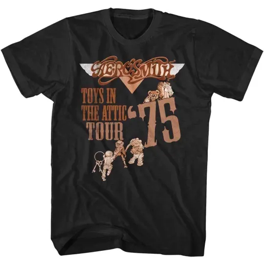 Discover Aerosmith Toys in the Attic Tour '75 Men's T-Shirt Album Rock Band Concert