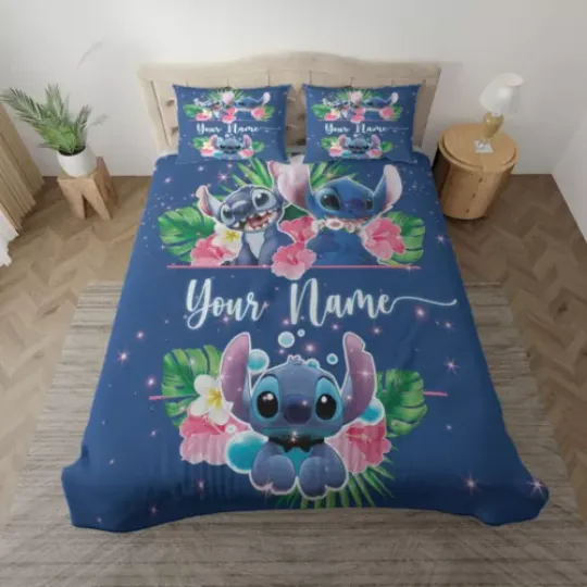 Personalized Kid Name Blanket, Cartoon Stich Blanket, Disney Stitch Bedding Sets