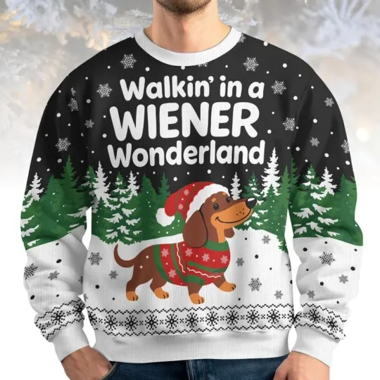 Discover Dachshund Dog Ugly Christmas Sweater, Walkin In A Wiener Wonderland Sweater