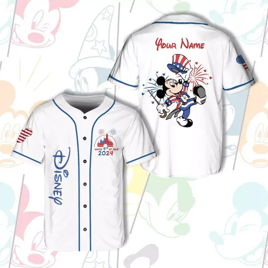 Personalized Mickey Mouse USA Patriotic Happy 4th Of July Baseball Jersey Shirt