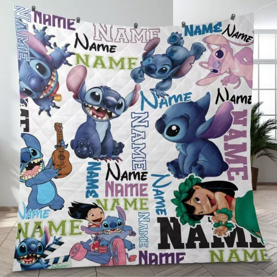 Personalized Kid Name Blanket, Stich Movie BlanketDisney Stitch Bedding Sets