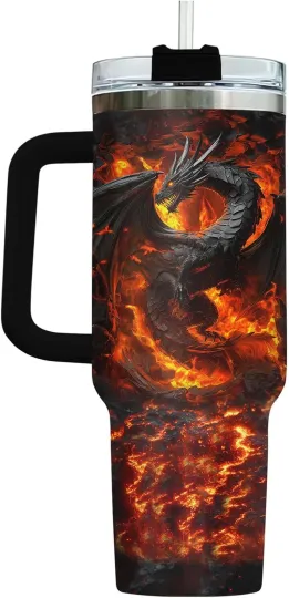 Discover Dragon Coffee Tumbler with Handle & Straw, 40Oz Do Not Poke the Dragon Mug, Gift