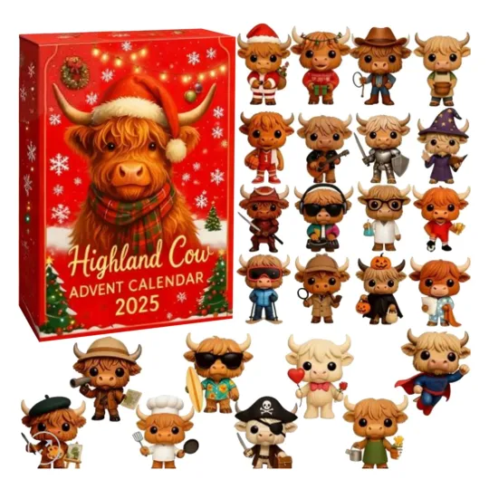 Discover 2025 Highland Cow 2D Advent Calendar, Kids Xmas Gift 24 Days Christmas Countdown