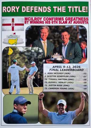 Discover Rory McIlroy 2026 Masters Champion Vertical Poster