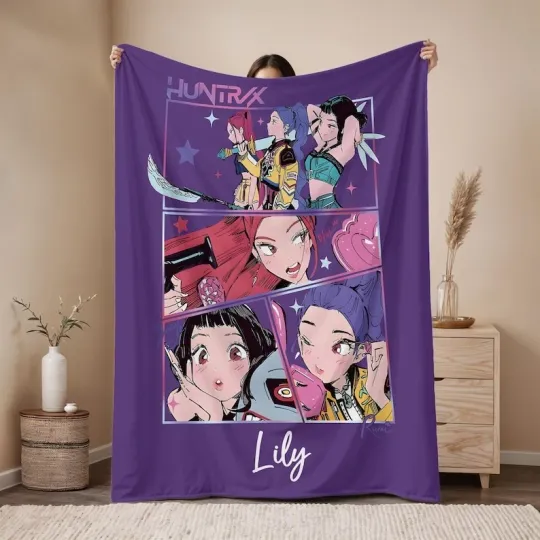 Discover Huntrix K-Pop Demon Hunters Blanket, Kpop Fan Gift, Cute K-Pop Demon Hunters Cus