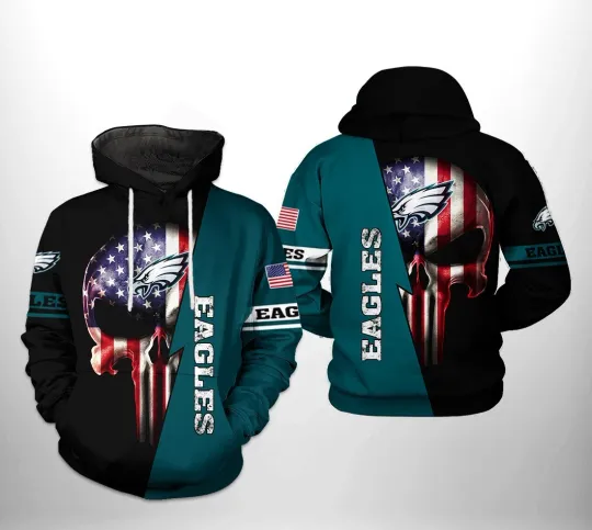 Discover football.Philadelphia Eagles Team USA Patriotic Flag Skull Custom-3D-Printed Hoodie