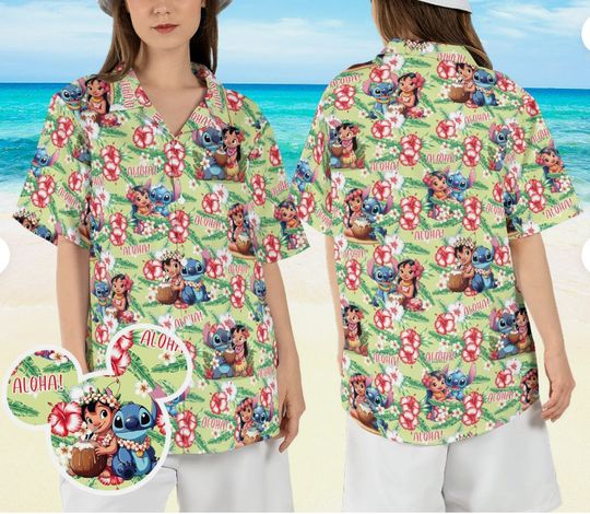 Lilo & Stitch Hibiscus Tropical Flowers Disney Hawaiian Shirt