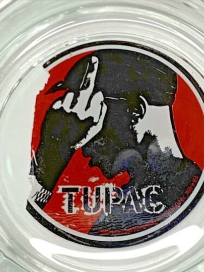 2007 Rapper TUPAC round clear glass Ashtray GOOD