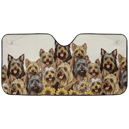 Yorkshire Terrier Dogs Happy Team Dogs Sunflowers Car  Sun Shade