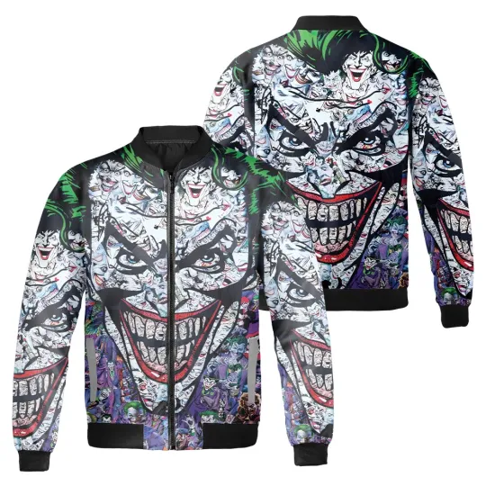 Discover Horror Joker Clown Face Awesome Timeless Joker Villain Bomber Jacket