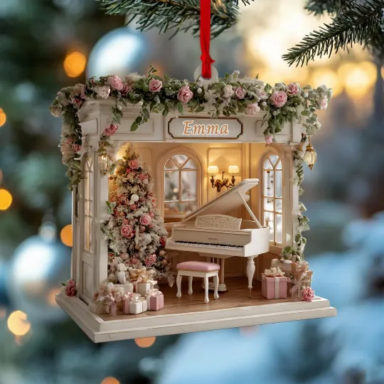 Discover Romantic Piano House Christmas Ornament, Christmas Tree With Gifts