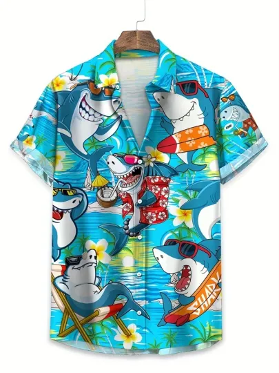 Discover Mens Hawaiian Button Down Shirt Big Foot Summer Print Tropical Top