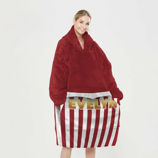 Discover Personalized Blanket Hoodie, Red Christmas Striped Color Block Oversized Blanket Hoodie