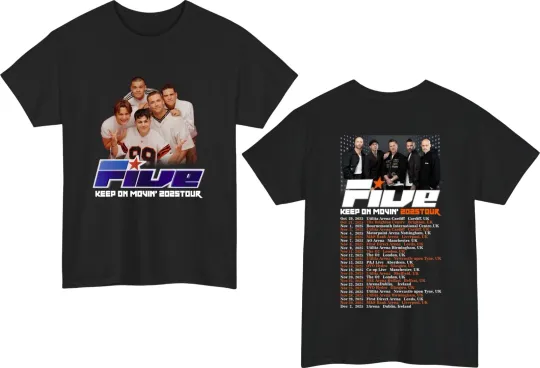 Discover Five Band Tour T-Shirt Keep On Movin’ 2025 UK Tour Dates Retro 90s Pop Music
