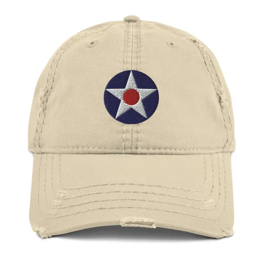 Discover Grumman F4F Roundel Distressed Dad Hat, US Army Air Corp, Embroidered