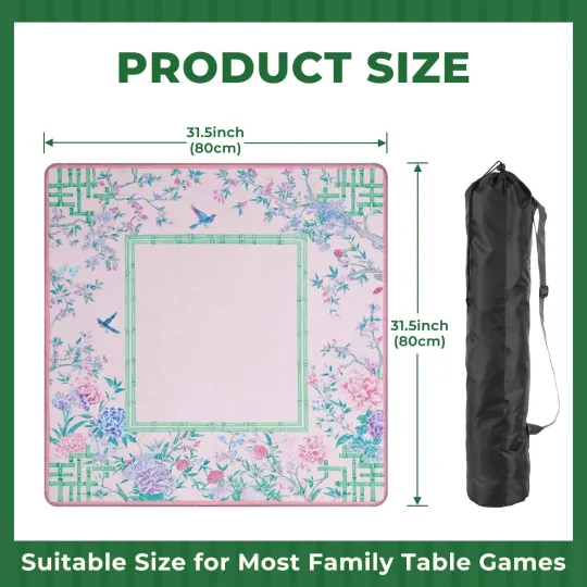 Discover Mahjong Table Mat Chinoiserie Floral Bamboo Birds Anti-Slip Game Mat Cover