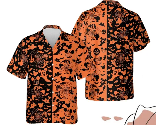 Discover Disney Mickey & Minnie Mouse Pumpkin Boo Ghost Happy Halloween Hawaiian Shirt