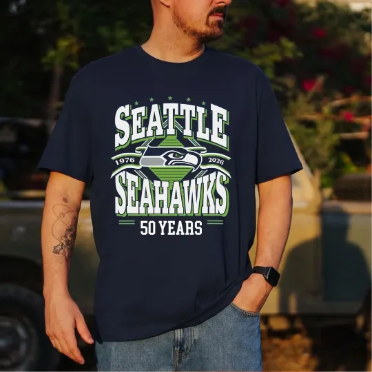 Discover Seattle Seahawks 50th Anniversary 1976-2026 T-Shirt, Go Hanks 50 Years Shirt