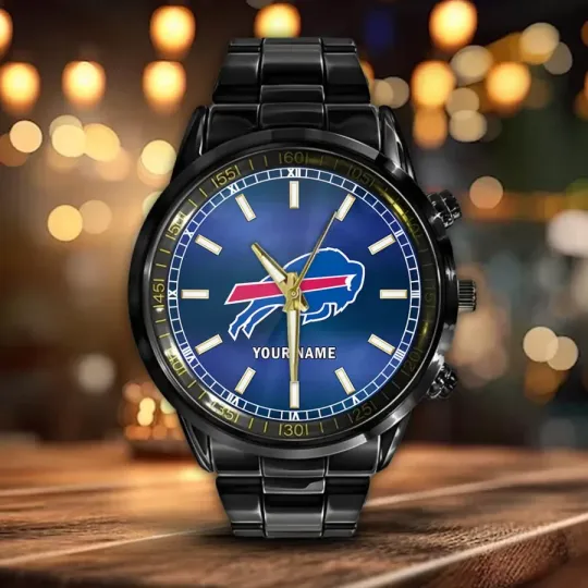 Discover Personalized Buffalo Football Team Billss Black Stainless Steel Watch