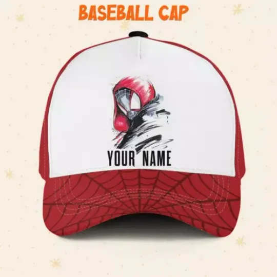 Custom Spiderman Miles White Logo Cap, Custom Disney Hat, Spiderman Baseball Cap