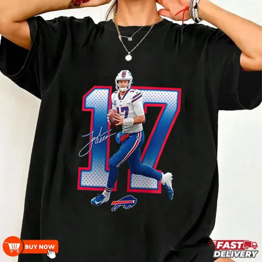 Discover Josh Allen 17 Buffalo Bills Signature Football T-Shirt