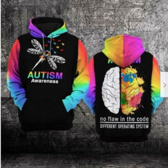 Dragonfly Autism Awareness No Flaw In The Code 3D Hoodie