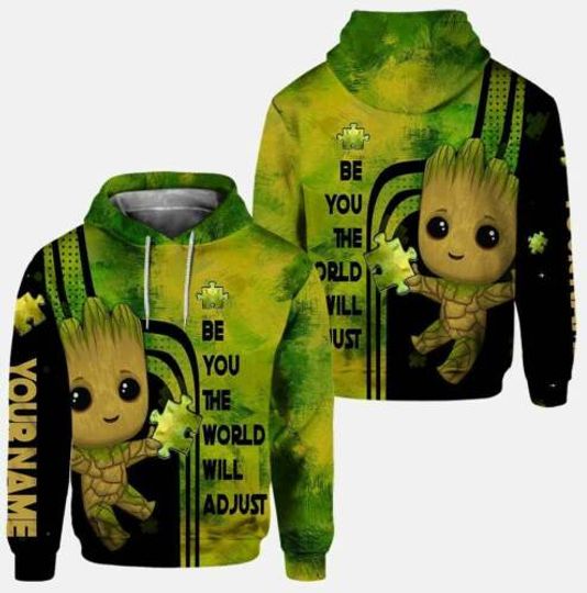 Personalized Groot Be You The World Will Adjust Autism Awareness 3D Hoodie