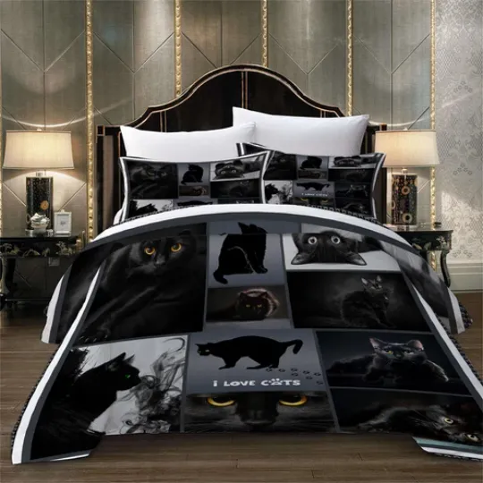 Discover Cat Animal Quilt Duvet Cover Set with Pillowcases