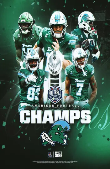 Discover Tulane Green Wave 2025 AAC Champions Poster Vertical Premium Matte