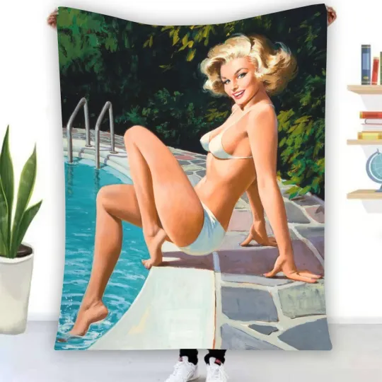Discover Pin Up Swimming Pool Fleece Blanket