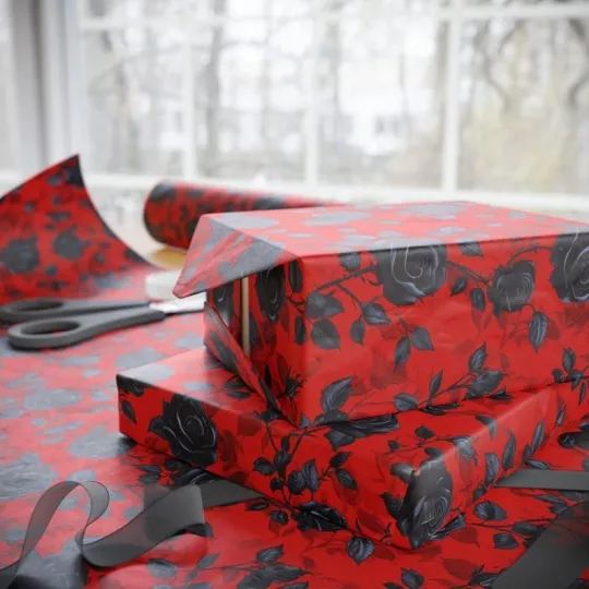 Discover Victorian Black Roses Wrapping Paper, Gothic Romantic Valentine Gift Wrap