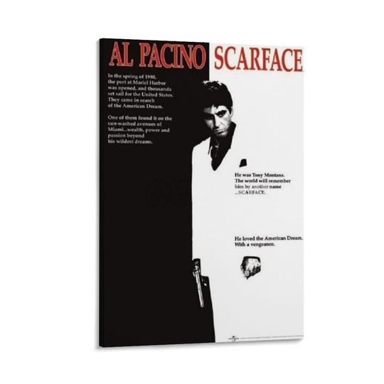Scarface Movie (Al Pacino, Black and White) Poster Canvas