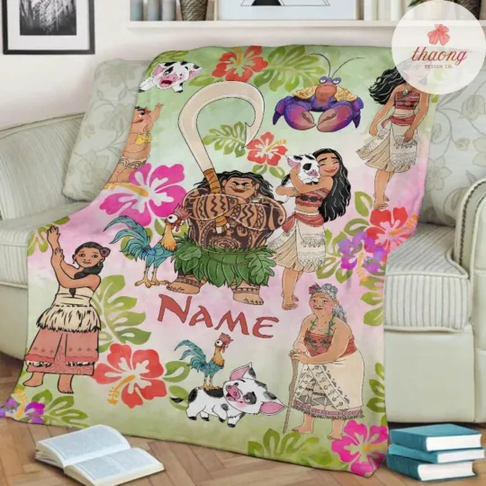 Discover Personalized Disney Moana Princess blanket, Moana Maui Hei Hei Pua Blanket