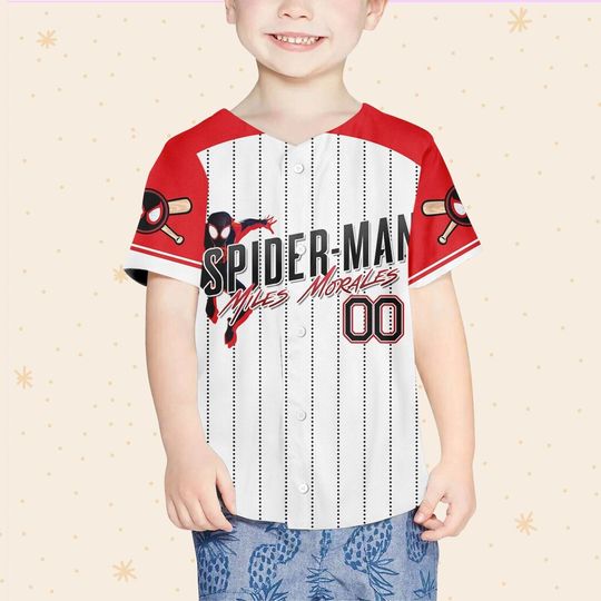 Custom Spider Man Miles Red Action Jersey, Matching Baseball Baseball Jersey