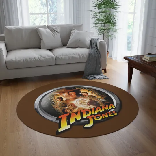 Discover Indiana Jones pinball Gaming room Round Rug, area rugs for living room