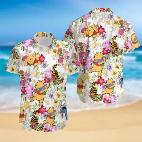 Discover Pooh Bear & Friends Tropical Flowers Hawaiian Shirt