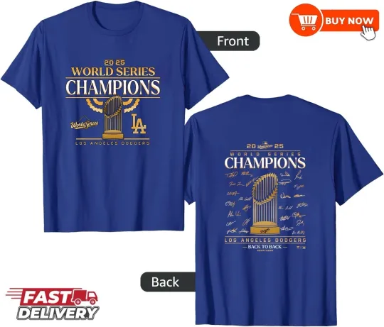 Discover Dodgers World Series Champions Signature Back To Back Tee Two Sided