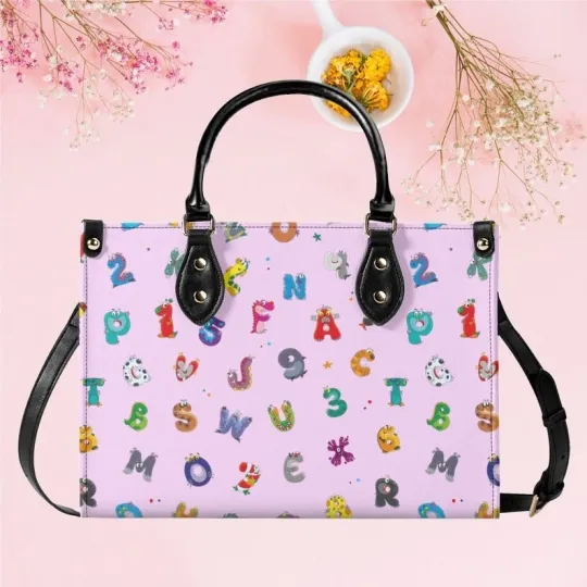 Discover Alphabet Print Teacher Tote Bag, Vegan Leather Handbag
