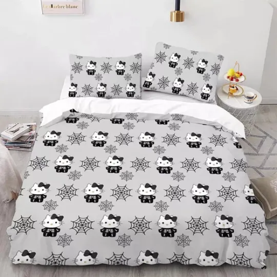 Discover Kitten Spider Web Duvet Quilt Cover Double Bedding Pillowcase