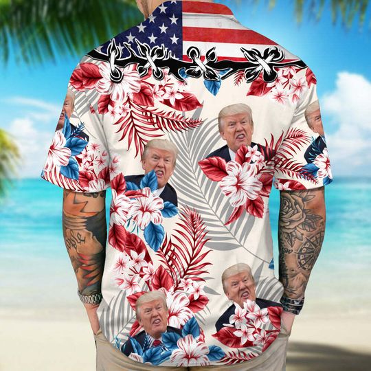Funny Trump Face Tropical Hibiscus Flowers Hawaiian Shirt
