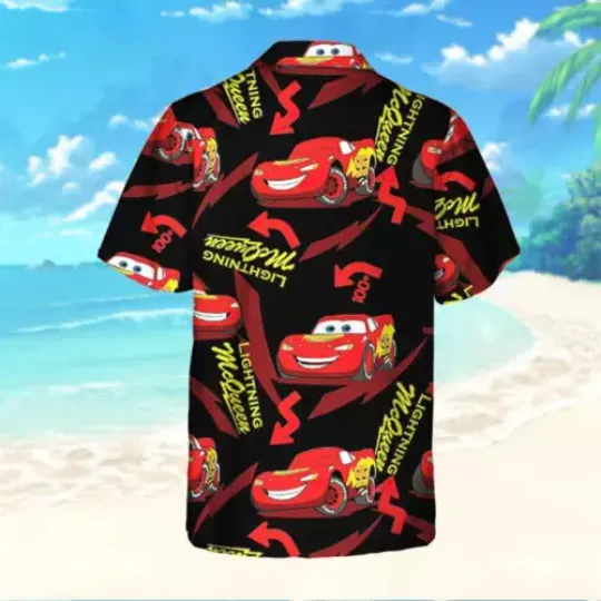 Disney Pixar Cars Lightning McQueen Black And Red, Cars Hawaii Shirt Aloha Short