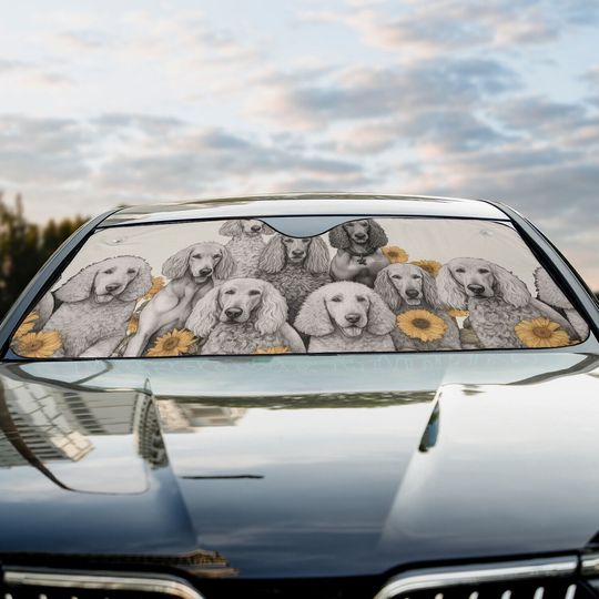 Standard Poodle Happy Team Dogs Sunflowers Car Windshield Sun Shade