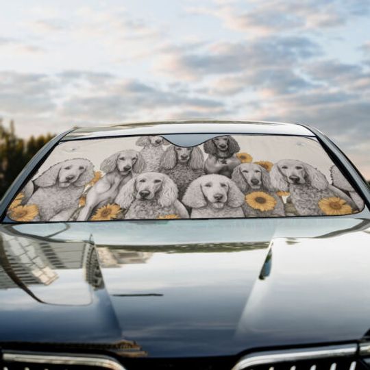 Standard Poodle Happy Team Dogs Sunflowers Car Windshield Sun Shade