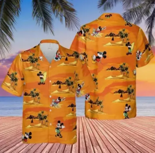 Disney mickey mouse aloha hawaiian shirt, button down shirt