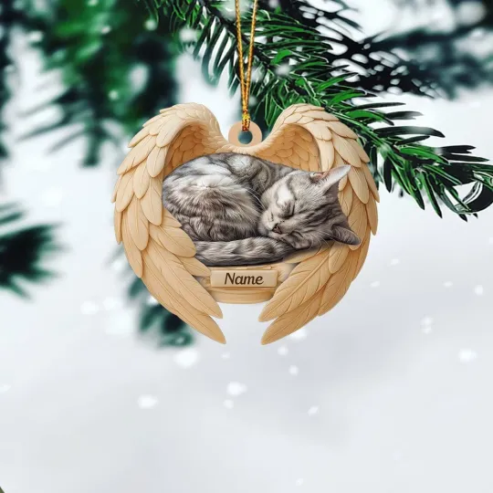 Discover Personalized Sleeping American Shorthair Cat Christmas Ornament, Cat Angel Wings