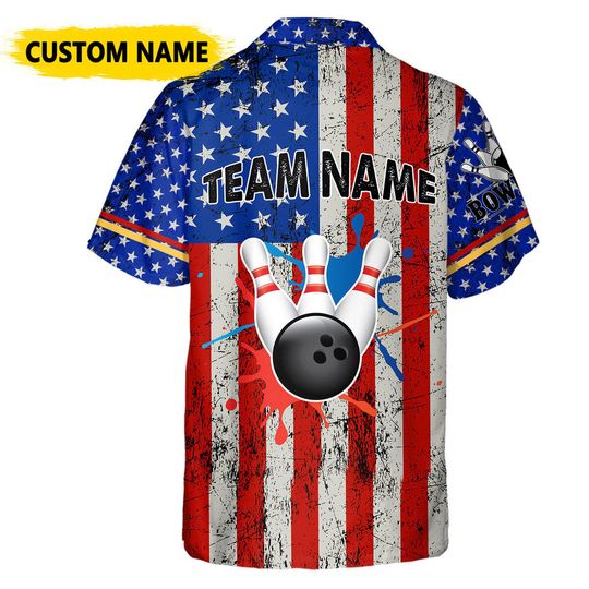 Custom Bowling Personalize Name Vintage Game, USA Bowling Button Hawaiian Shirt