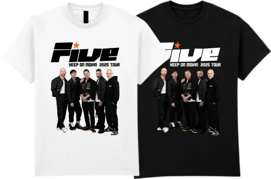 Discover Five Boy Band Tour T-Shirt Keep on Movin 2025 UK Music Fan Retro