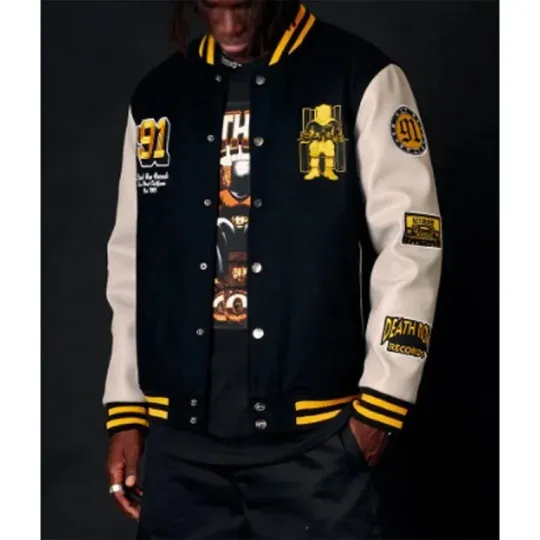 Discover Death Row Records Collegiate Varsity Black Full-Snap Wool Men's Jacket
