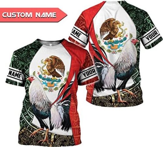 Personalized Name Mexican Shirts for Men, Customized Rooster Mexico T Shirt 3D